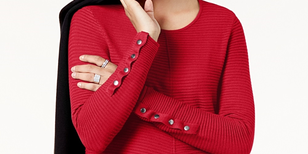 Suéter Alfani Feminino com Detalhe de Botão e Canelado Vermelho Tamanho PXL