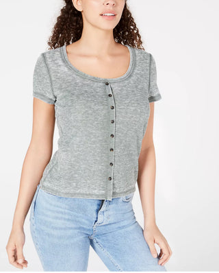 Camiseta Crave Fame Junior com botões e estampa waffle, verde, tamanho pequeno