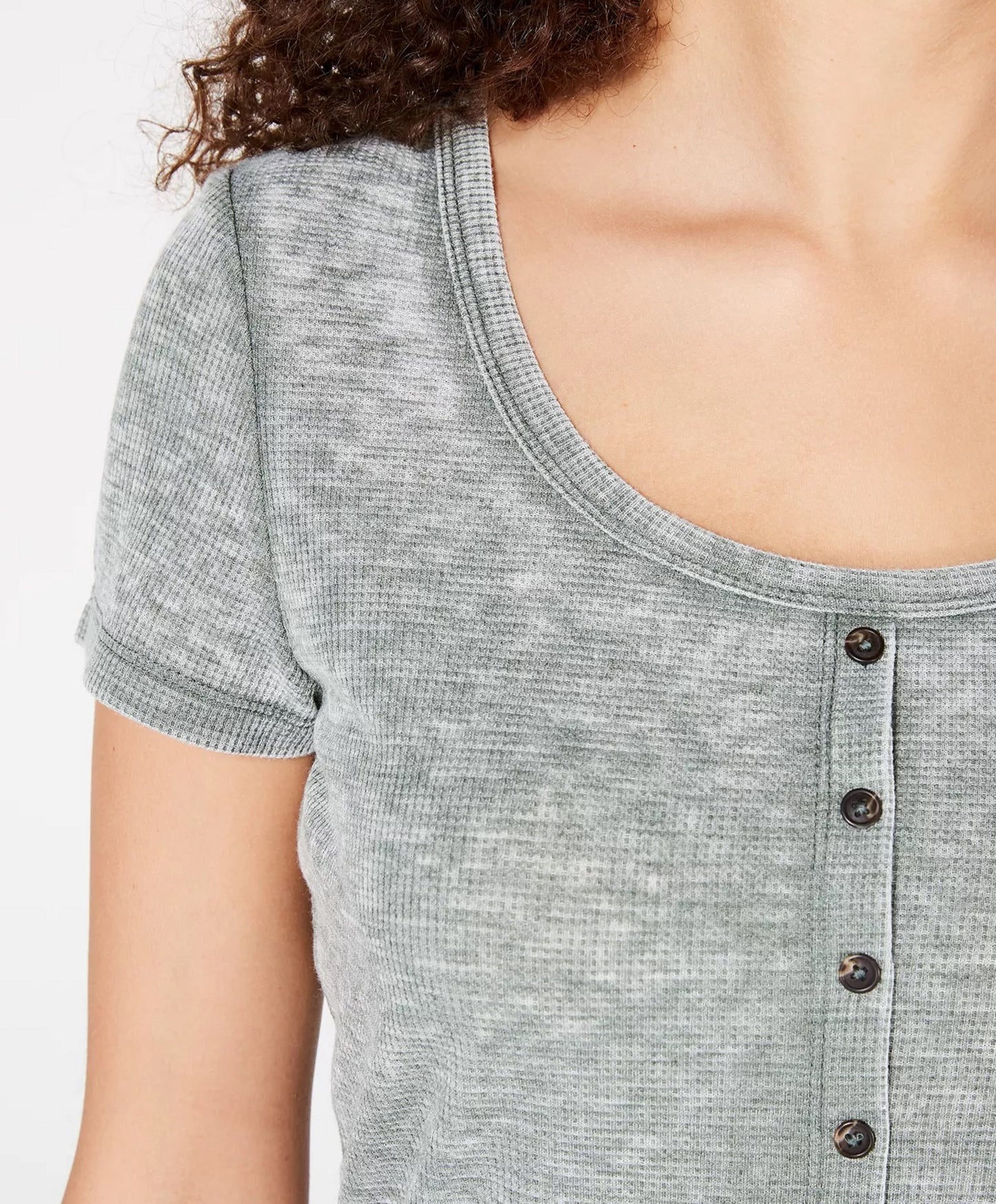 Camiseta Crave Fame Junior com botões e estampa waffle, verde, tamanho pequeno
