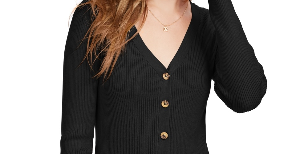 Cardigan curto canelado Ultra Flirt Juniors, preto, tamanho X-S