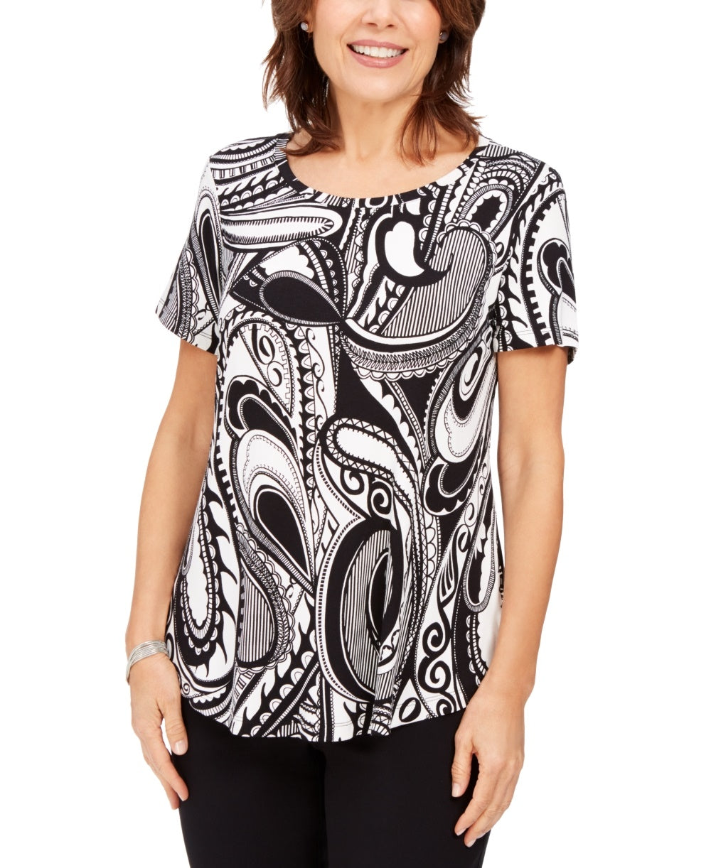 Blusa feminina estampada Paisley da coleção JM, branca, tamanho pequeno