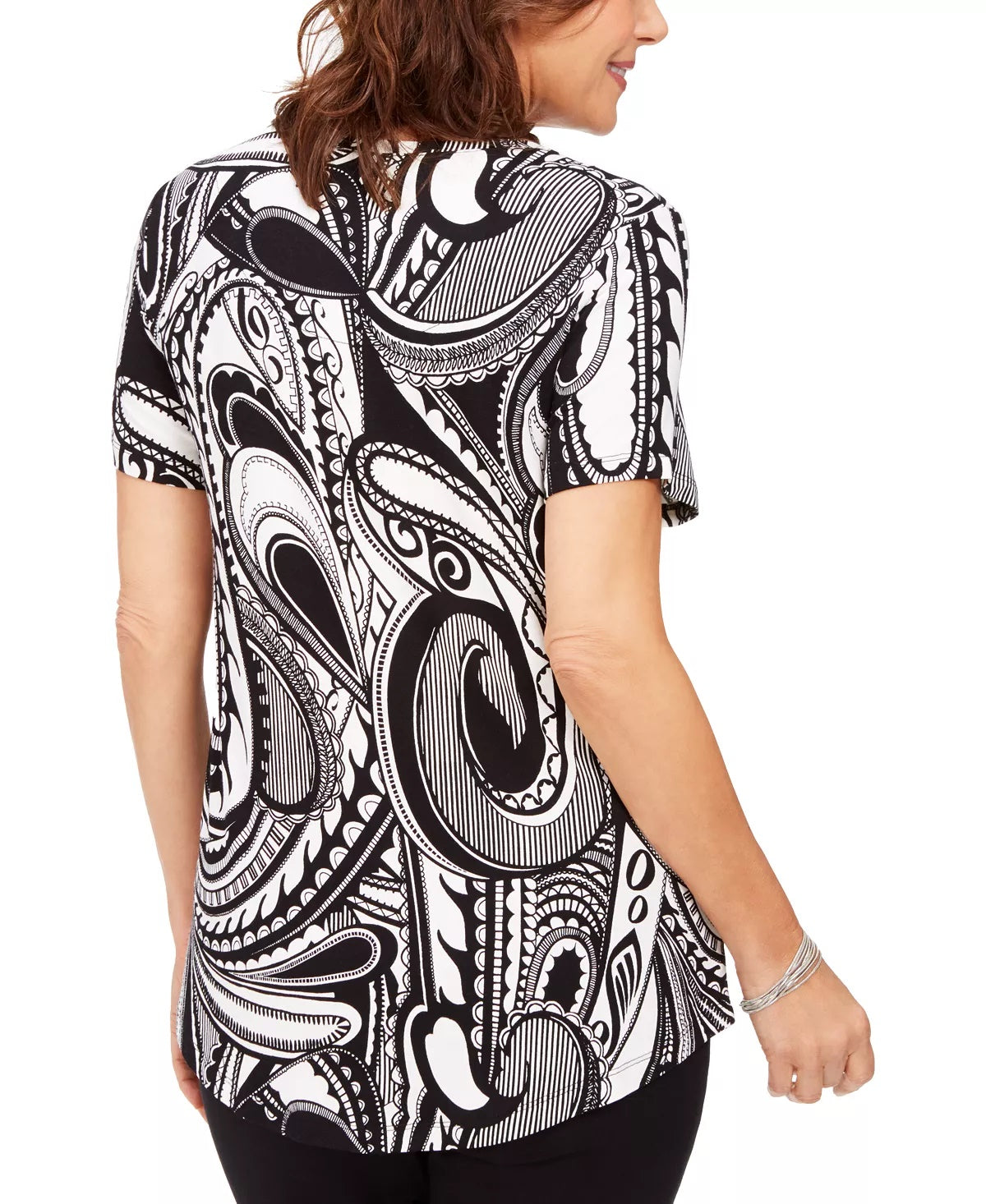 Blusa feminina estampada Paisley da coleção JM, branca, tamanho pequeno