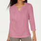 Karen Scott Blusa Túnica Feminina Rosa Renda Sólida Manga 3/4 Com Botões Rosa Tamanho Pequeno P
