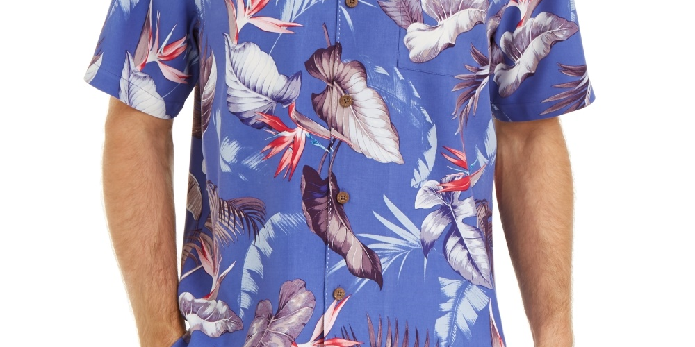 Camisa de acampamento de seda com estampa tropical e corte clássico Tommy Bahama Bird's Eye View masculina, tamanho XXX-G