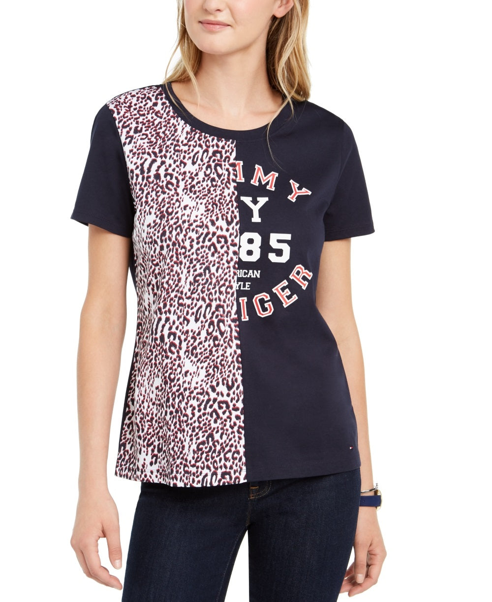 Camiseta Tommy Hilfiger Feminina Algodão Estampada Azul Tamanho Grande
