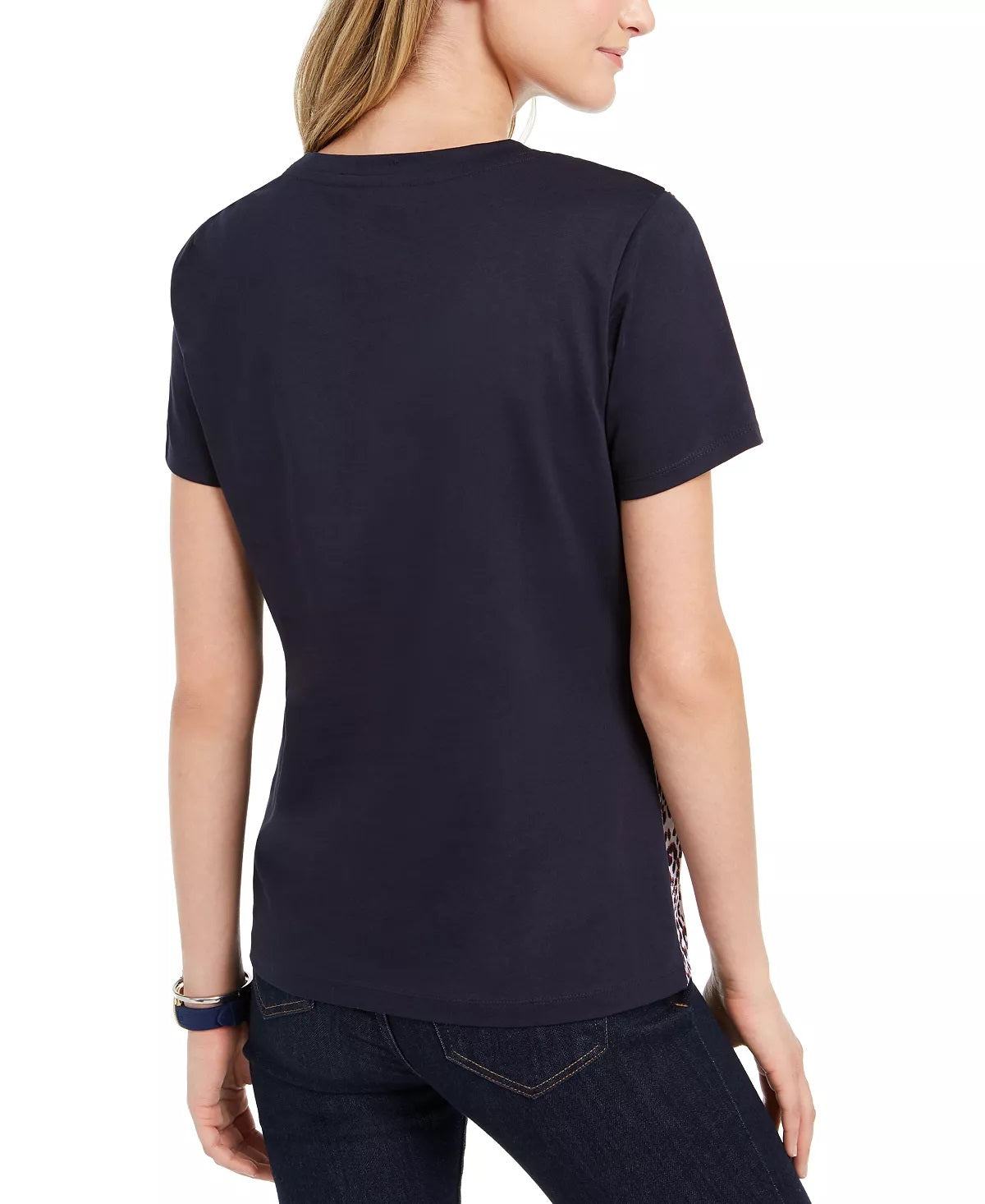 Camiseta Tommy Hilfiger Feminina Algodão Estampada Azul Tamanho Grande