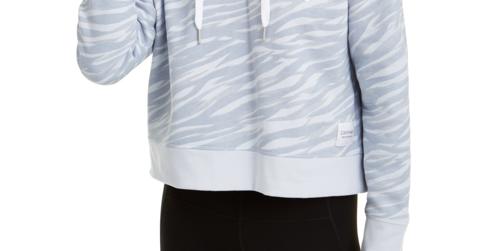 Calvin Klein Moletom com capuz feminino com estampa de zebra e logotipo, cinza, tamanho grande