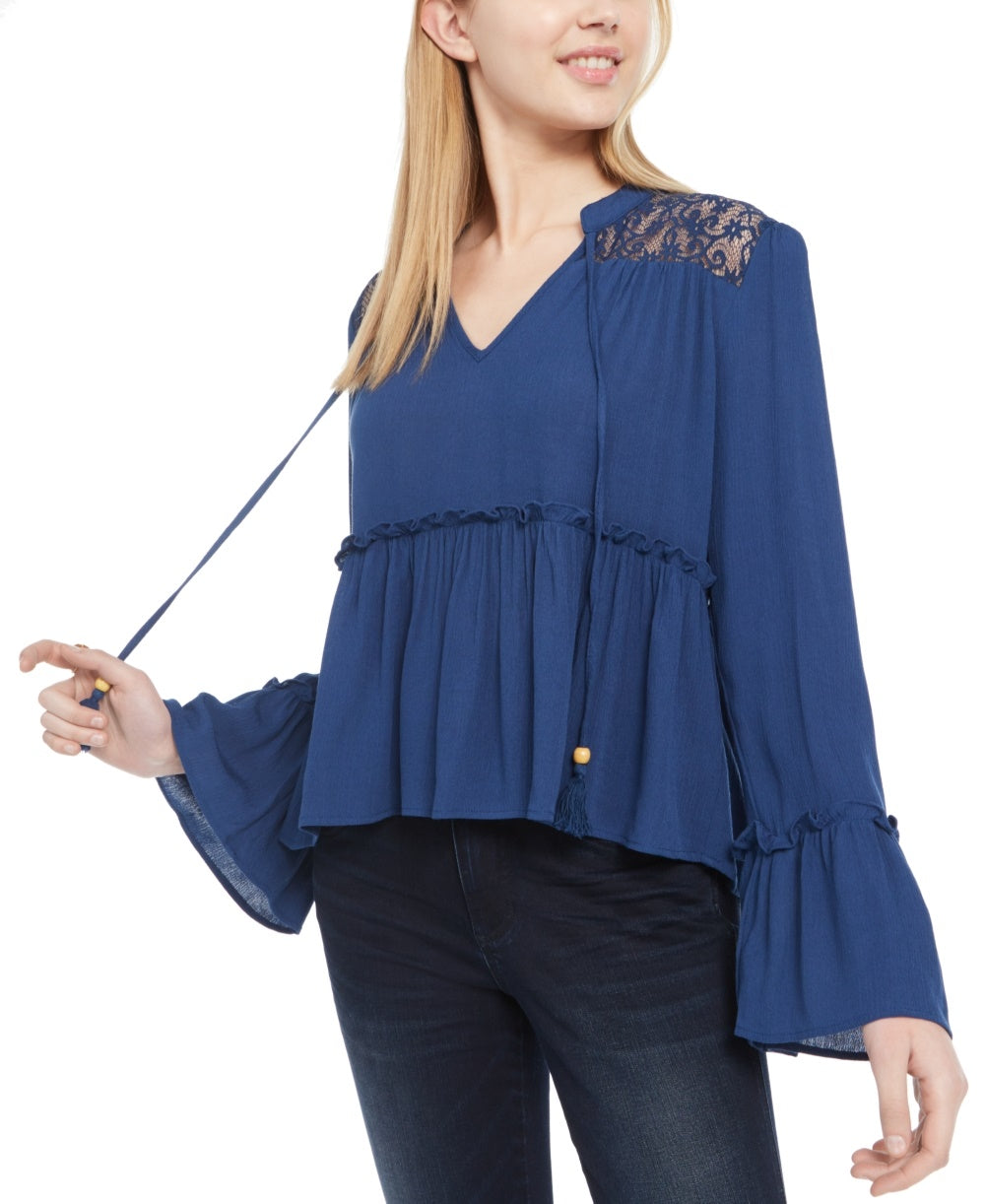 Gypsies &amp; Moondust Juniors' Top de renda com ombros, azul marinho, tamanho X pequeno