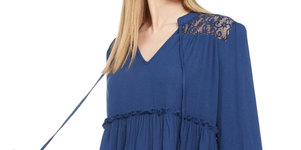 Gypsies &amp; Moondust Juniors' Top de renda com ombros, azul marinho, tamanho X pequeno