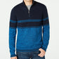 Suéter listrado masculino Michael Kors com zíper de um quarto, azul, tamanho XX-G