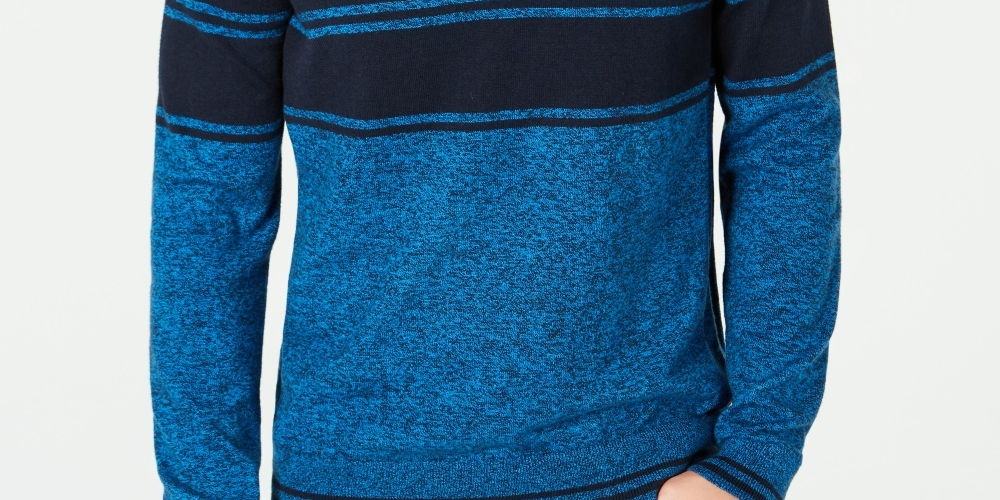 Suéter listrado masculino Michael Kors com zíper de um quarto, azul, tamanho XX-G