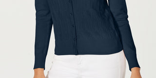 Cardigan de malha Pointelle feminino Charter Club, azul, tamanho médio