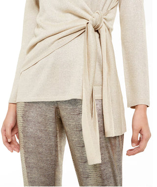 Blusa Alfani Feminina com Mistura Metálica e Amarração Lateral, Bege, Tamanho Pequeno