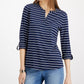 Charter Club Top feminino listrado pequeno com decote aberto, azul, tamanho PS/M