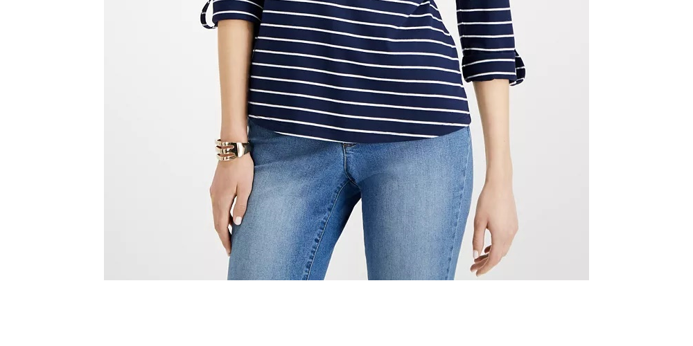 Charter Club Top feminino listrado pequeno com decote aberto, azul, tamanho PS/M