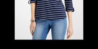 Charter Club Top feminino listrado pequeno com decote aberto, azul, tamanho PS/M