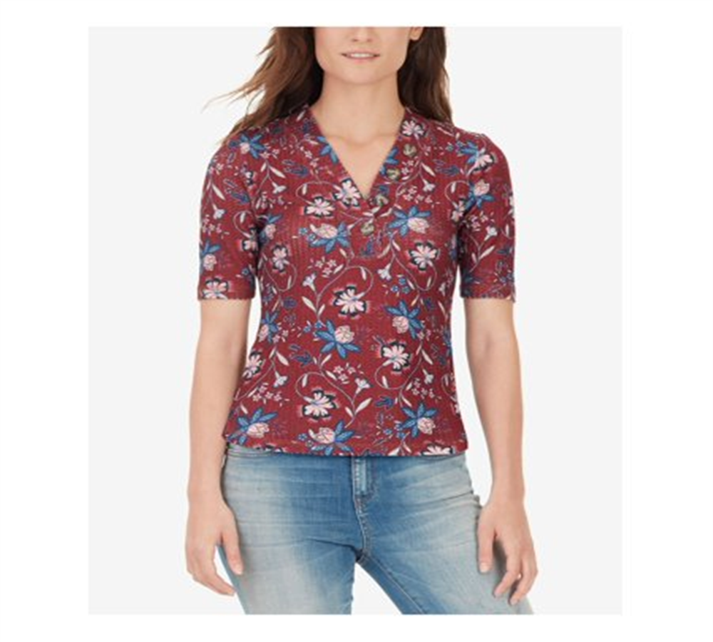 Camisa Henley Floral Feminina William Rast Vermelha Tamanho X-pequeno