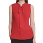 DKNY Top feminino sem mangas com gola alta e pregas, vermelho, tamanho extragrande