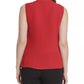 DKNY Top feminino sem mangas com gola alta e pregas, vermelho, tamanho extragrande