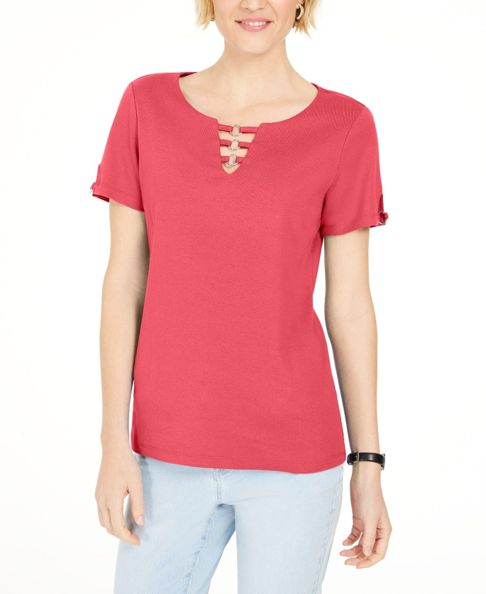 Karen Scott Top feminino com recorte triplo e argola laranja, tamanho médio