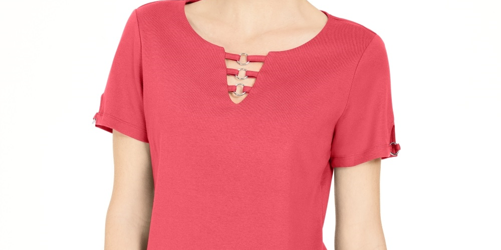 Karen Scott Top feminino com recorte triplo e argola laranja, tamanho médio