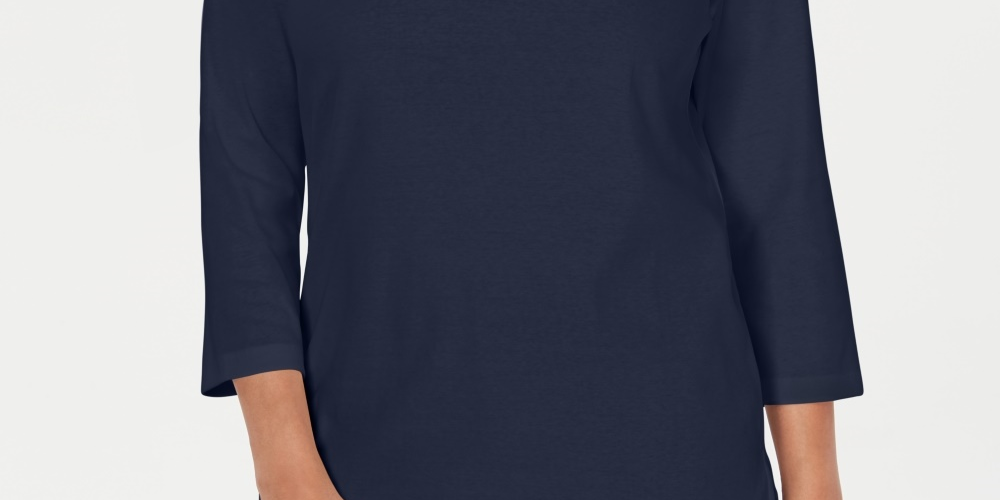 Blusa feminina Karen Scott de crochê com decote quadrado, azul marinho, tamanho médio