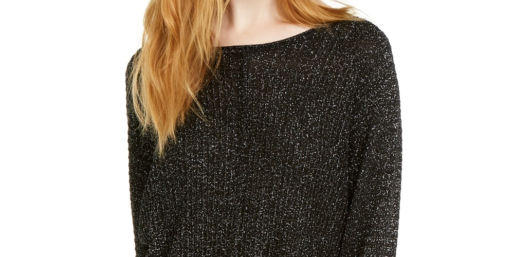 Suéter metálico feminino INC International Concepts, tamanho médio, prateado