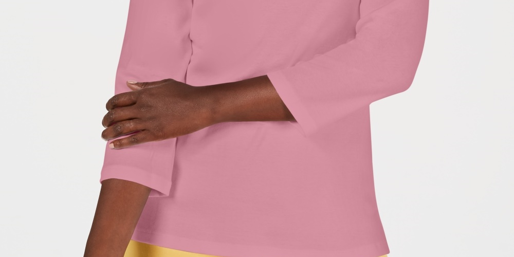 Karen Scott Blusa Feminina de Algodão com Ilhós e Gola V Rosa Tamanho Pequeno Médio