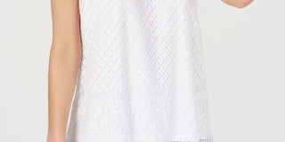 Top sem mangas com acabamento em renda feminino Charter Club, branco, tamanho grande