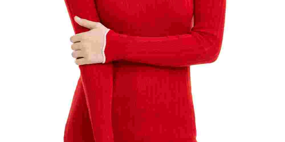 Suéter feminino Maison Jules com gola redonda canelada, vermelho, tamanho X P