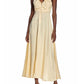 Vestido de coquetel feminino Free People, liso, sem mangas, decote em V, comprimento chá, cintura império, amarelo, tamanho pequeno