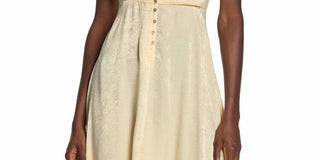Vestido de coquetel feminino Free People, liso, sem mangas, decote em V, comprimento chá, cintura império, amarelo, tamanho pequeno
