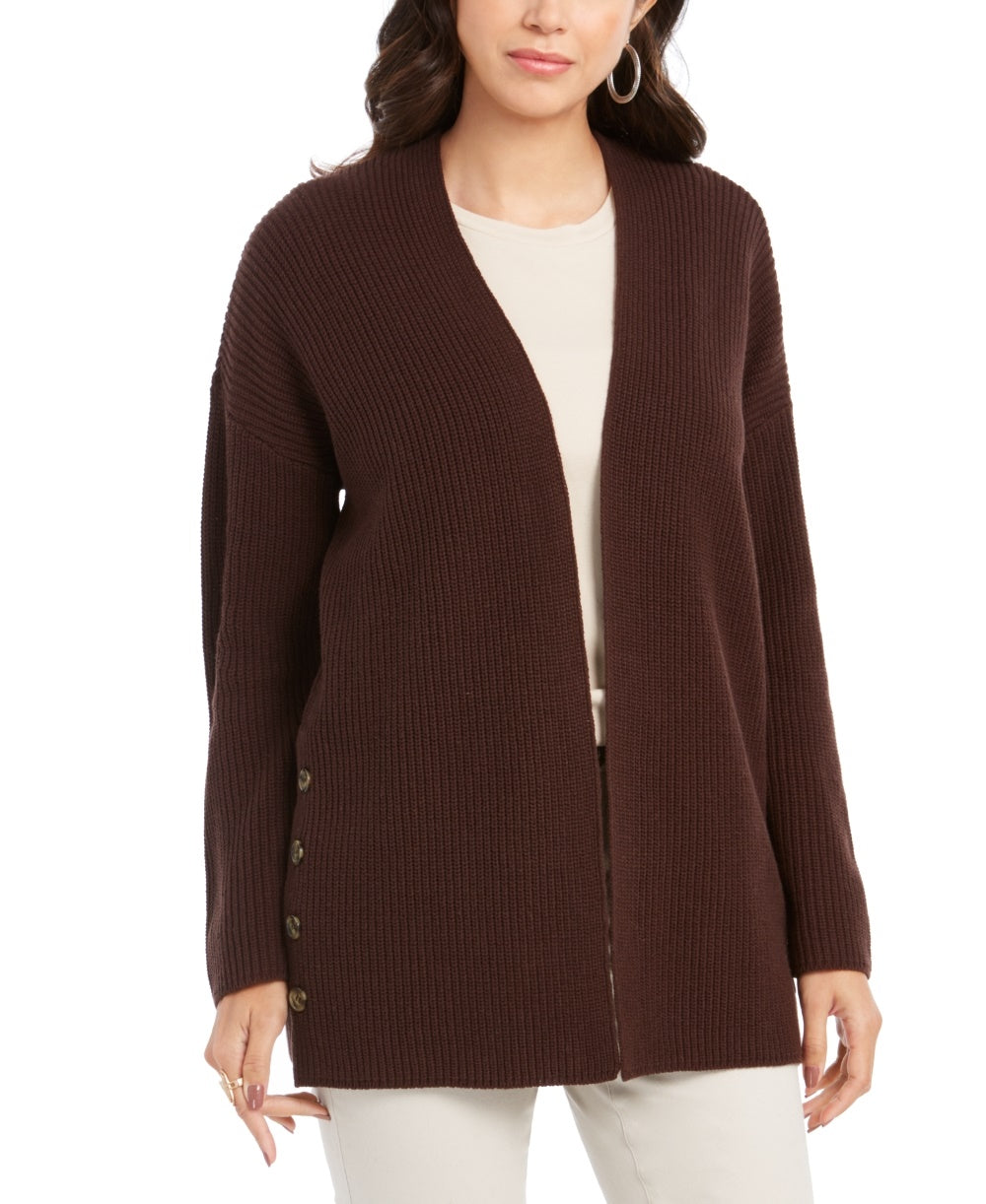 Cardigan grande feminino estilo &amp; co com botões laterais cáqui tamanho extrapequeno