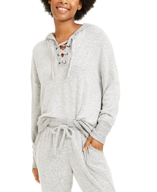 Hippie Rose Juniors' Cozy Lace-Up Hoodie Gray Size Large