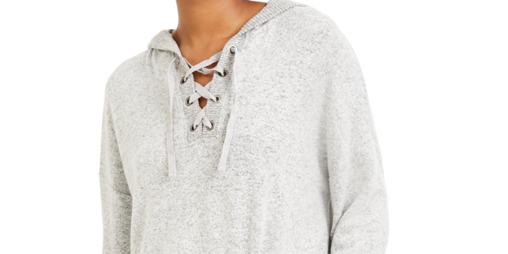 Moletom com capuz Hippie Rose Juniors aconchegante com cadarço cinza tamanho grande