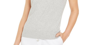 Suéter feminino sem mangas com gola redonda Charter Club, cinza, tamanho XX-G