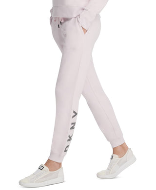 Calça de moletom feminina DKNY Sport Sparkle-Logo rosa tamanho GG