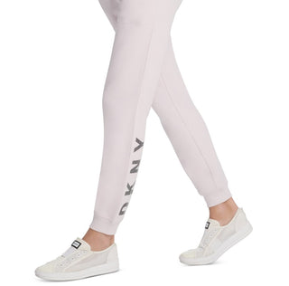 Calça de moletom feminina DKNY Sport Sparkle-Logo rosa tamanho GG