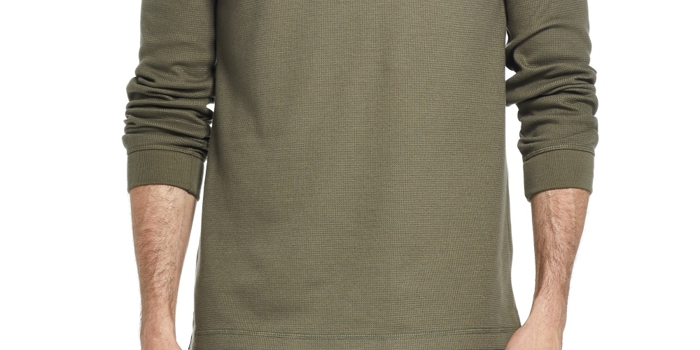 Camiseta masculina vintage de manga comprida em malha waffle, à prova de intempéries, verde, tamanho XX-G
