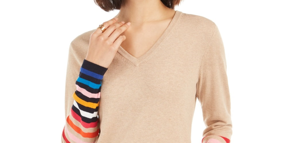 Suéter listrado de algodão feminino Tommy Hilfiger marrom tamanho X-G