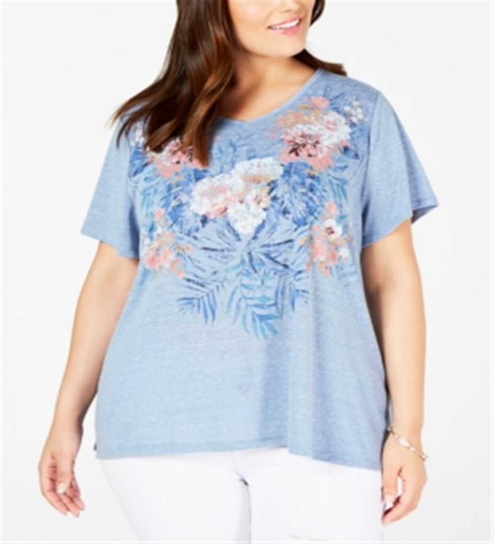 Camiseta feminina gráfica estilo &amp; Co, azul, tamanho -1X