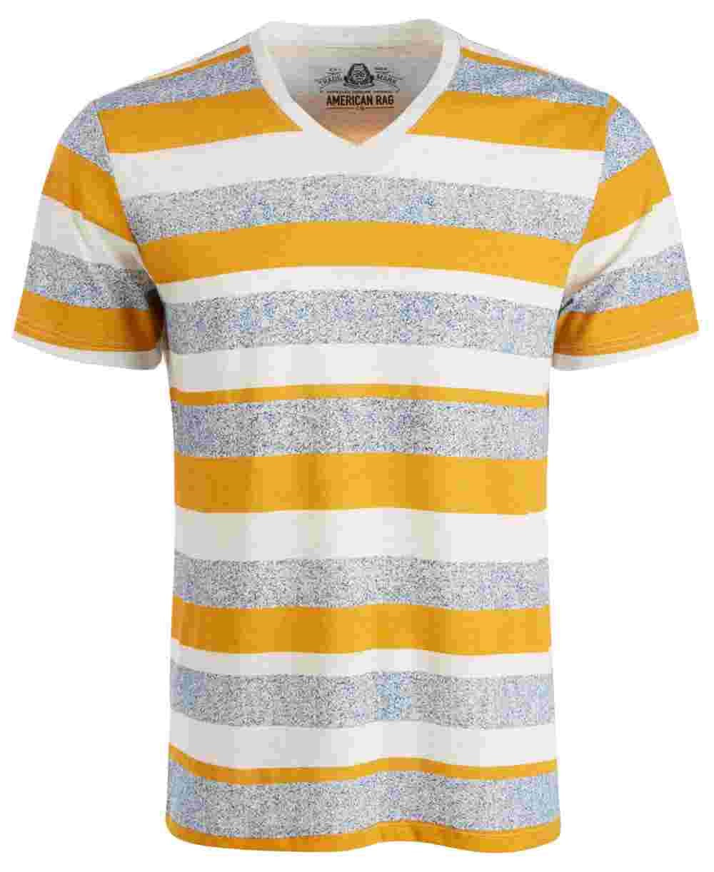 Camiseta listrada masculina American Rag com decote em V, amarela, tamanho XX-G