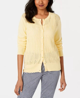 Cardigan feminino de malha Pointelle Charter Club, amarelo, tamanho grande