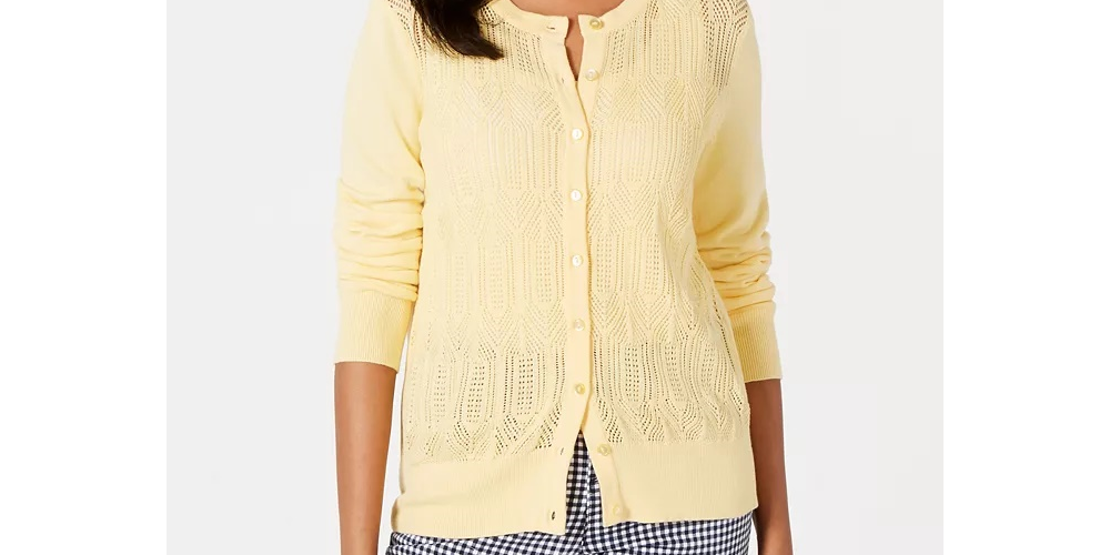 Cardigan feminino de malha Pointelle Charter Club, amarelo, tamanho grande