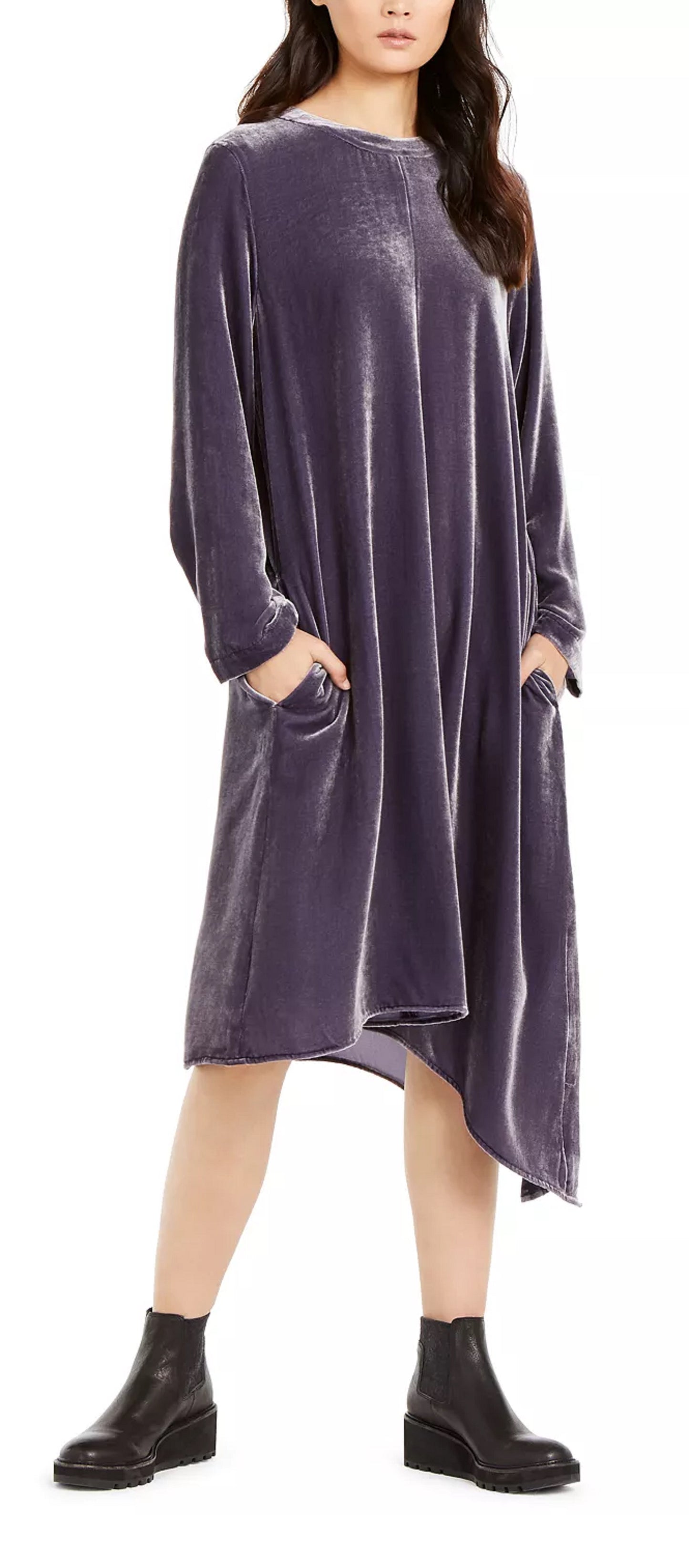 Vestido de coquetel assimétrico de veludo feminino Eileen Fisher, cinza, tamanho extragrande