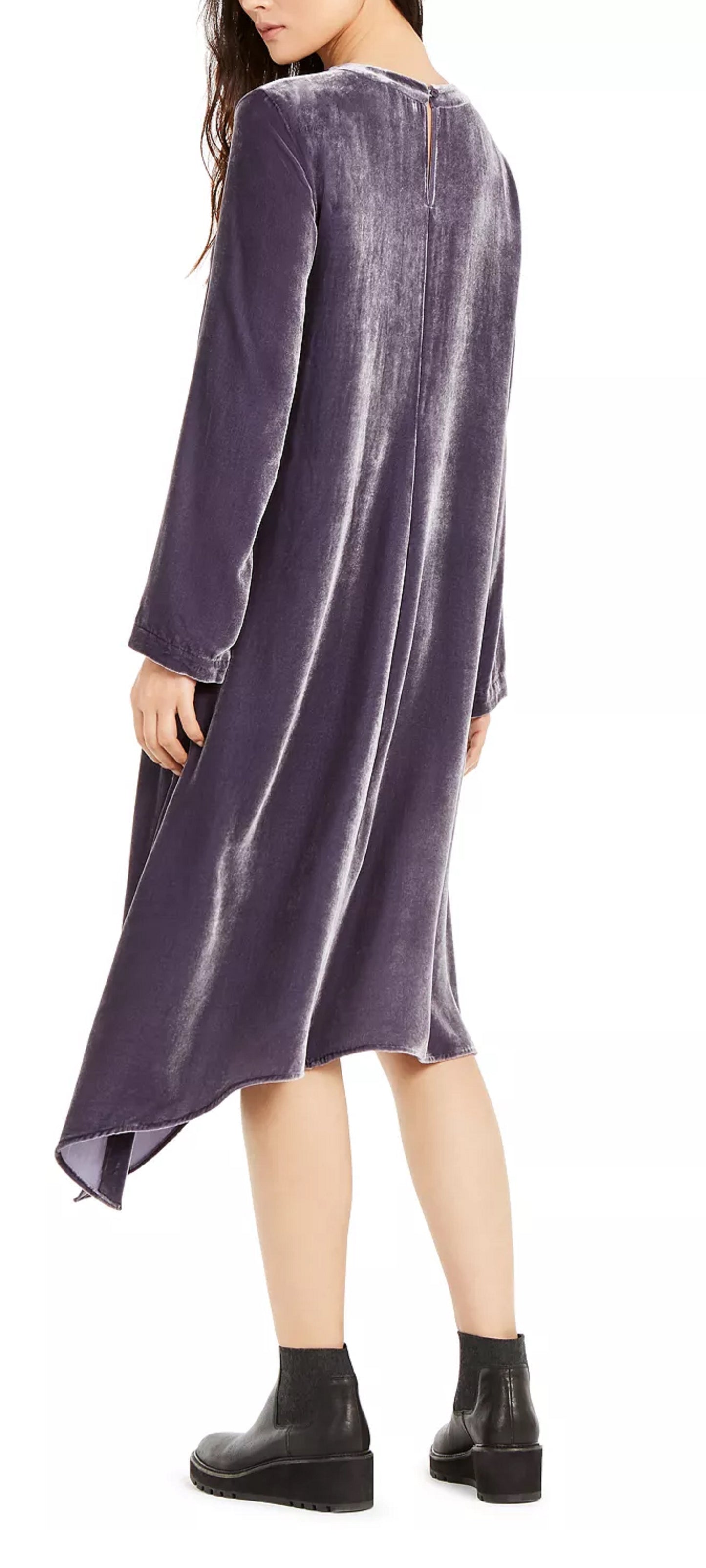 Vestido de coquetel assimétrico de veludo feminino Eileen Fisher, cinza, tamanho extragrande