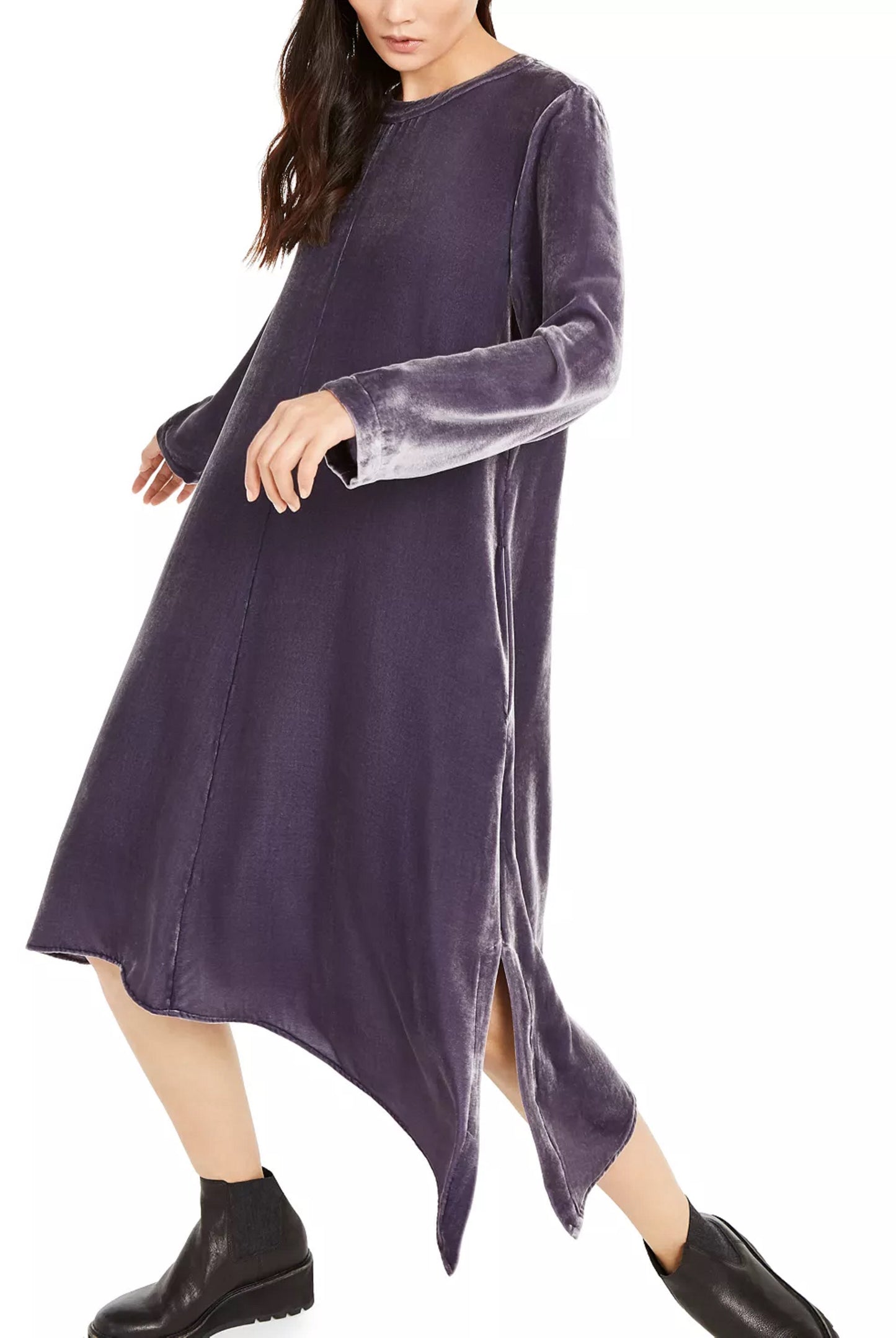 Vestido de coquetel assimétrico de veludo feminino Eileen Fisher, cinza, tamanho extragrande