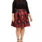 Vestido feminino plus size Jessica Howard com estampa floral e ajuste evasê, preto/vermelho, tamanho 24W