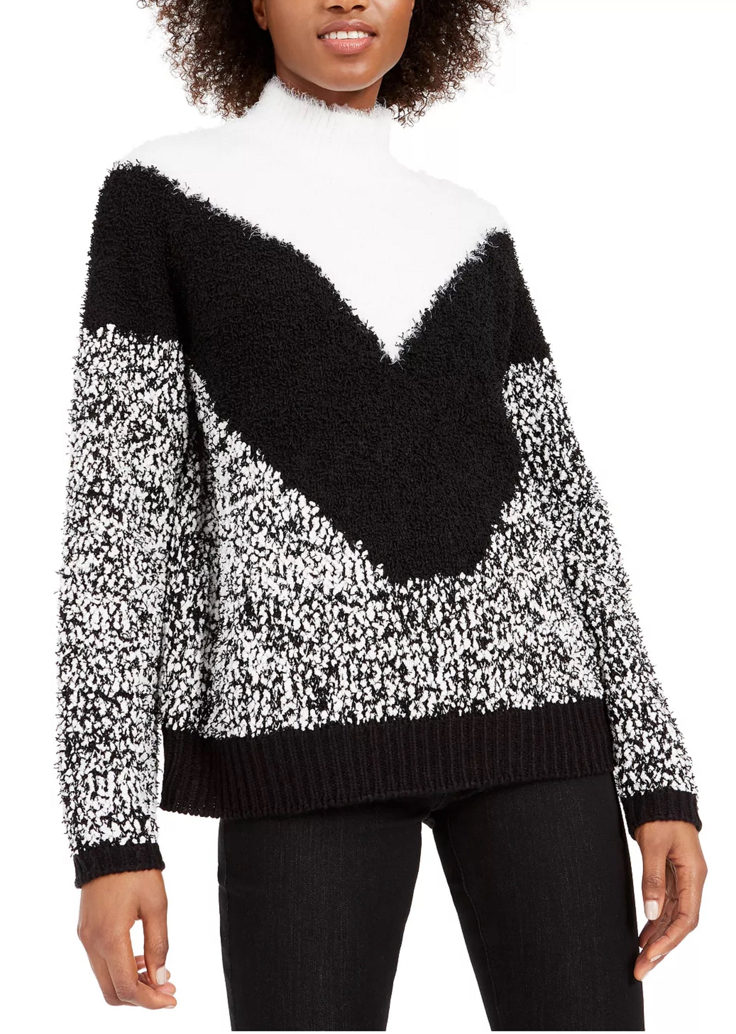 Suéter feminino texturizado de gola alta Bar III, branco, tamanho médio