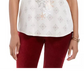 Blusa feminina pequena com estampa de floco de neve estilo &amp; co, bege, tamanho PP